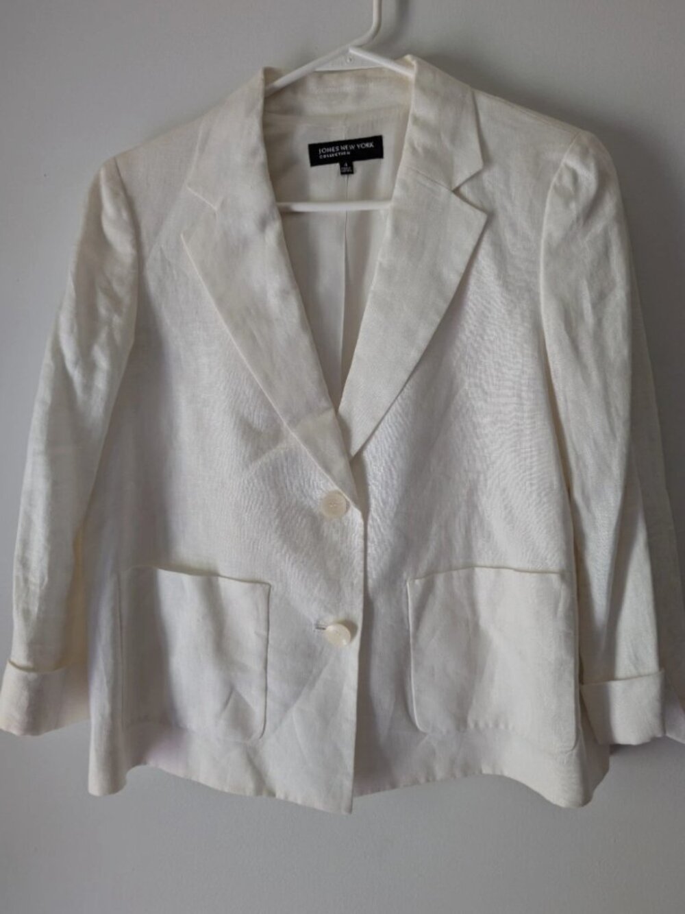 Jones New York White Blazer 100% Linen Size 4